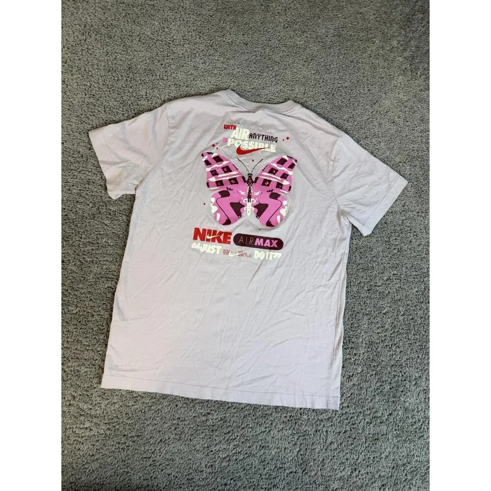 Nike Shirt Girls L Purple Butterfly Air Max Graphic Back Print Tagless